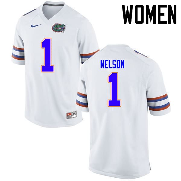 NCAA Florida Gators Reggie Nelson Women's #1 Nike White Stitched Authentic College Football Jersey HLI7264RX